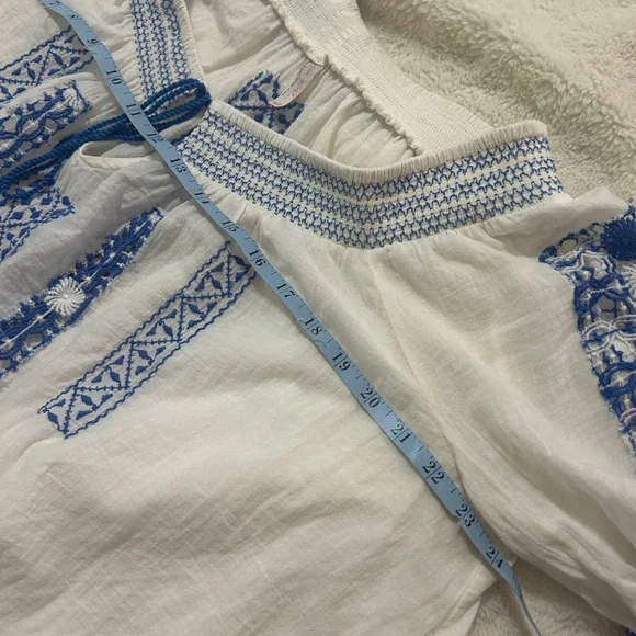 Free People White and Blue Embroidered Blouse - Picture 11 of 12